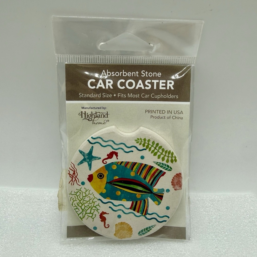 Highland Home Absorbent Stone Car Coaster Tropical Fish Nautical